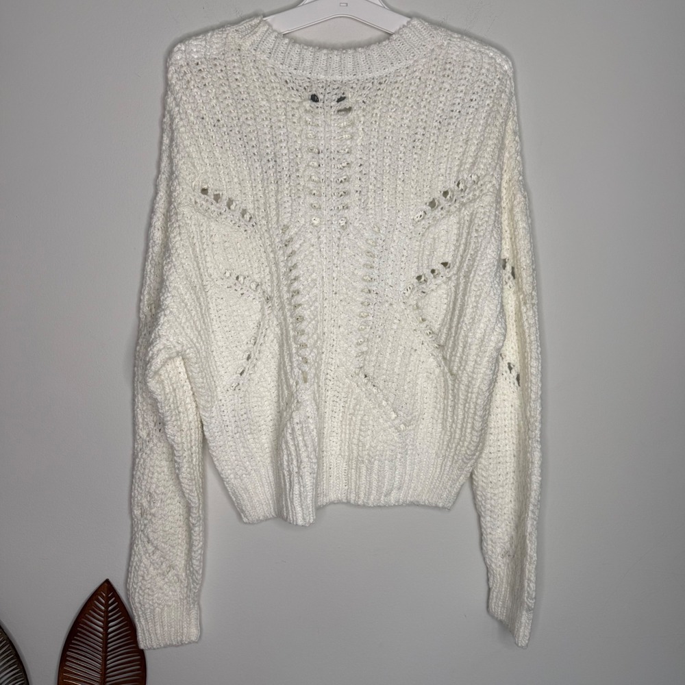 C17 Naadam Luxe Chunky Cotton Novelty Pointelle Crew Sweater White Small NWT - Picture 9 of 9